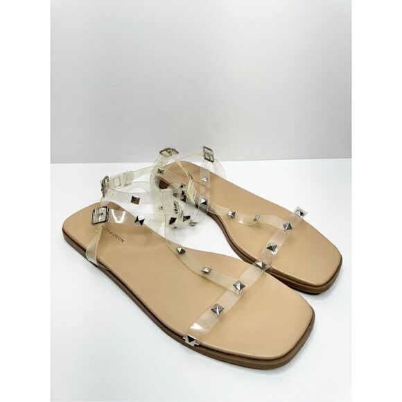 14th & Union Sandals Womens Size 8 Clear Finley Studded‎ Open Toe Ankle Strap - Picture 3 of 9